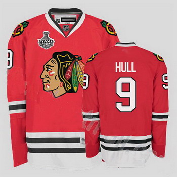 Cheap Chicago Blackhawks 9 Bobby Hull Stitched Red Jersey with Stanley Cup Finals Patch For Sale