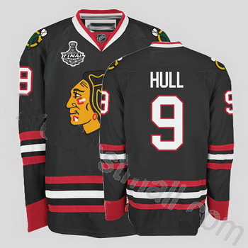 Cheap Chicago Blackhawks 9 Bobby Hull Black Jersey with Stanley Cup Finals Patch For Sale