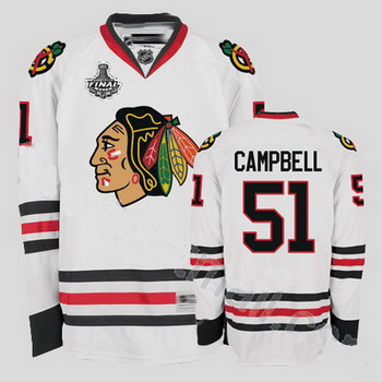 Cheap Chicago Blackhawks 51 Brian Campbell White Jersey with Stanley Cup Finals Patch For Sale