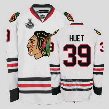 Cheap Chicago Blackhawks 39 Cristobal Huet White Jersey with Stanley Cup Finals Patch For Sale