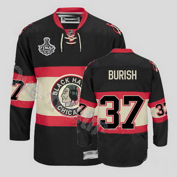 Cheap Chicago Blackhawks 37 Adam Burish Black New Third Jersey with Stanley Cup Finals Patch For Sale