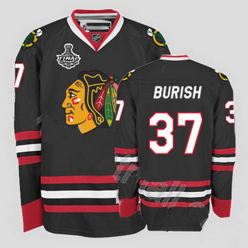 Cheap Chicago Blackhawks 37 Adam Burish Black Jersey with Stanley Cup Finals Patch For Sale
