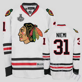 Cheap Chicago Blackhawks 31 Antti Niemi White Jersey with Stanley Cup Finals Patch For Sale