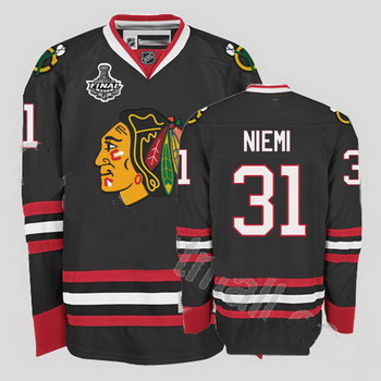 Cheap Chicago Blackhawks 31 Antti Niemi Black Jersey with Stanley Cup Finals Patch For Sale