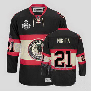 Cheap Chicago Blackhawks 21 Stan Mikita Black New Third Jersey with Stanley Cup Finals Patch For Sale