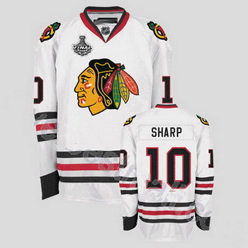 Cheap Chicago Blackhawks 10 Patrick Sharp White Jersey with Stanley Cup Finals Patch For Sale