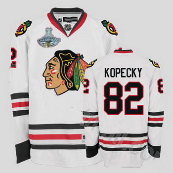 Cheap Chicago Blackhawks 82 Tomas Kopecky White Jersey Champions Cup Patch For Sale