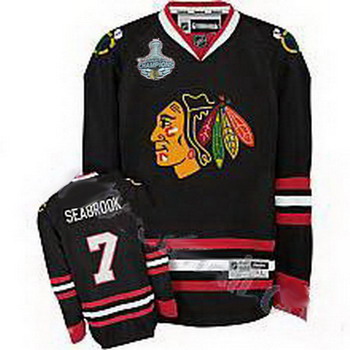 Cheap Chicago Blackhawks 7 Brent Seabrook Black Jersey Champions cup Patch. For Sale