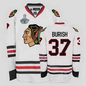 Cheap Chicago Blackhawks 37 Adam Burish White Jersey Champions Cup Patch For Sale