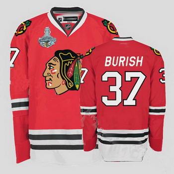 Cheap Chicago Blackhawks 37 Adam Burish Red Jersey Champions Cup Patch For Sale