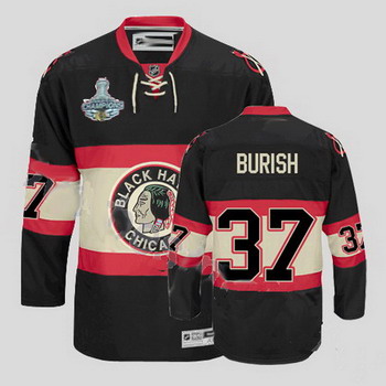 Cheap Chicago Blackhawks 37 Adam Burish Black New Third Jersey Champions Cup Patch For Sale