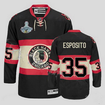 Cheap Chicago Blackhawks 35 Tony Esposito Black New Third Jersey Champions Cup Patch For Sale
