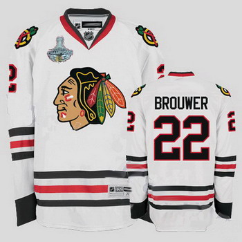 Cheap Chicago Blackhawks 22 Troy Brouwer White Jersey Champions Cup Patch For Sale