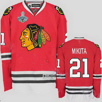 Cheap Chicago Blackhawks 21 Stan Mikita Red Jersey with Champions cup Finals Patch For Sale