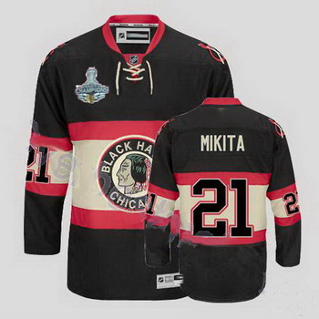 Cheap Chicago Blackhawks 21 Stan Mikita Black New Third Jersey Champions cup Patch For Sale