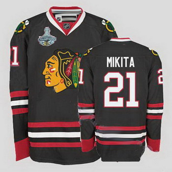 Cheap Chicago Blackhawks 21 Stan Mikita Black Jersey with Champions cup Patch For Sale