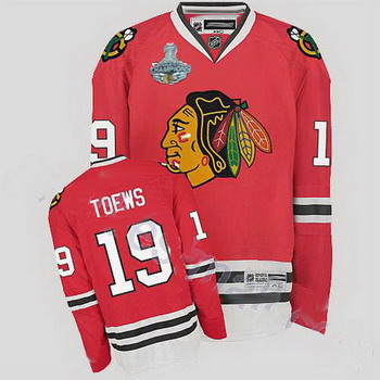 Cheap Chicago Blackhawks 19 Jonathan Toews Red Home Jersey Champions cup Patch For Sale