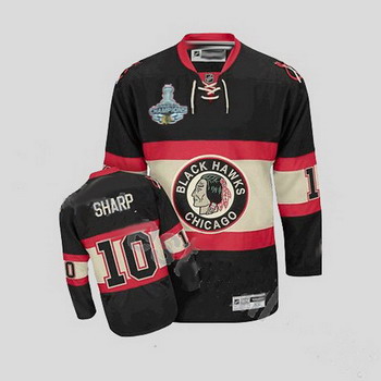 Cheap Chicago Blackhawks 10 Patrick Sharp Black New Third Jersey Champions cup Patch For Sale