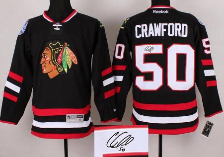 Cheap Chicago Blackhawks 50 Corey Crawford Black 2014 Stadium Series Signed NHL Hockey Jerseys For Sale