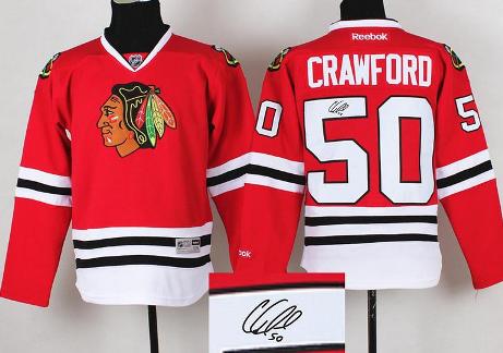 Cheap Chicago Blackhawks 50 Corey Crawford Red Signed NHL Hockey Jerseys For Sale
