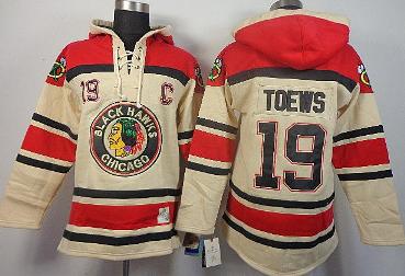 Cheap Chicago Blackhawks 19 Jonathan Toews Cream Lace-Up NHL Jersey Hoodies For Sale