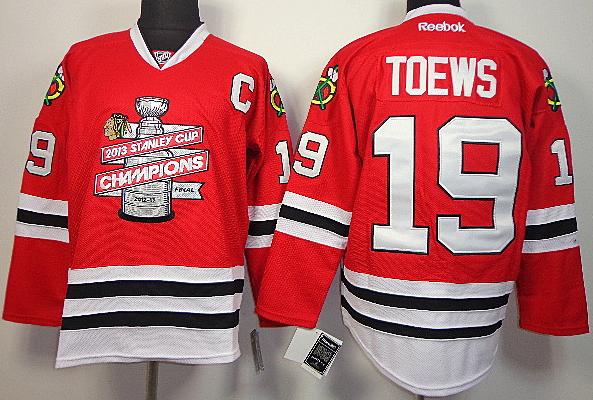 Cheap Chicago Blackhawks 19 Jonathan Toews Red 2013 Stanley Cup Champions NHL Jerseys For Sale