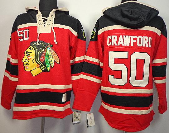Chicago Blackhawks 50 Corey Crawford Red Lace-Up NHL Jersey Hoodies