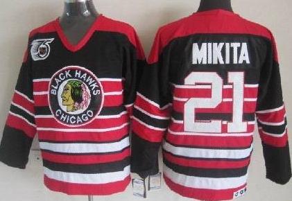 Cheap Chicago Blackhawks 21 Stan Mikita Black 75th Throwback CCM NHL Jerseys For Sale