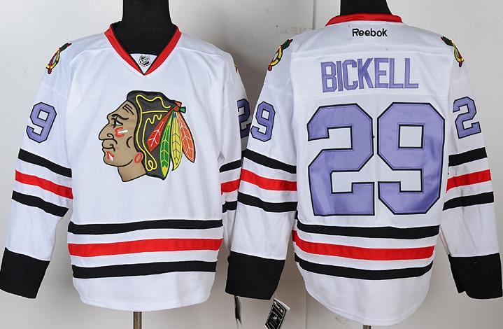 Cheap Chicago Blackhawks 29 Bryan Bickell White NHL Jerseys Purple Number For Sale