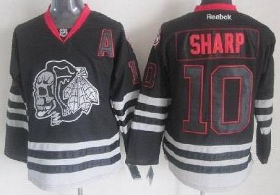 Cheap Chicago Blackhawks 10 Patrick Sharp 2013 Black Ice NHL Jerseys Skull Logo Fashion For Sale