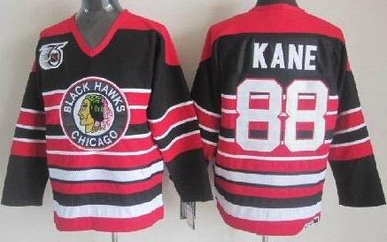 Cheap Chicago Blackhawks 88 Patrick Kane Black 75th Throwback CCM NHL Jerseys For Sale
