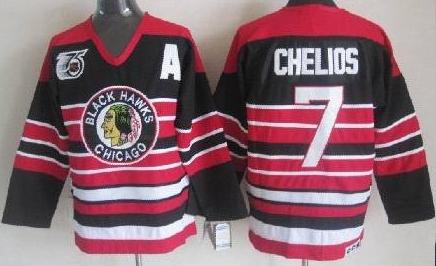 Cheap Chicago Blackhawks 7 Chris Chelios Black 75th Throwback CCM NHL Jerseys For Sale