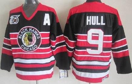 Cheap Chicago Blackhawks 9 Bobby Hull Black 75th Throwback CCM NHL Jerseys For Sale