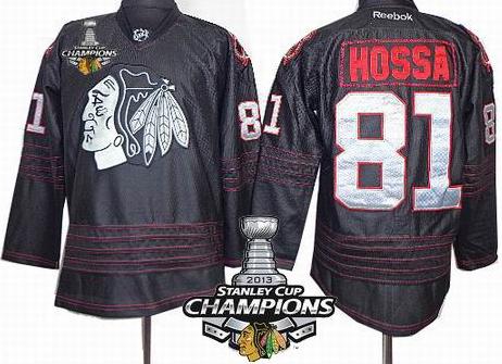 Cheap Chicago Blackhawks 81 Marian Hossa Black ICE Fashion 2013 Stanley Cup Champions Patch NHL Jerseys For Sale