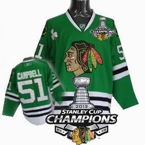 Cheap Chicago Blackhawks 51 Brian Campbell Green 2013 Stanley Cup Champions Patch NHL Jerseys For Sale