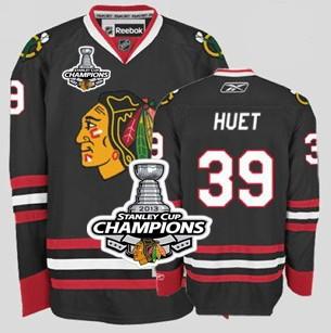 Cheap Chicago Blackhawks 39 CRISTOBAL HUET Black 2013 Stanley Cup Champions Patch NHL Jerseys For Sale