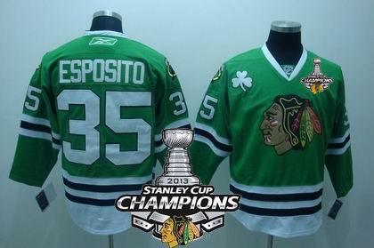 Cheap Chicago Blackhawks 35 Tony Esposito Green 2013 Stanley Cup Champions Patch NHL Jerseys For Sale