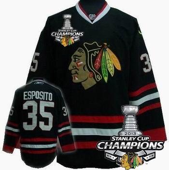 Cheap Chicago Blackhawks 35 Tony Esposito Black 2013 Stanley Cup Champions Patch NHL Jerseys For Sale