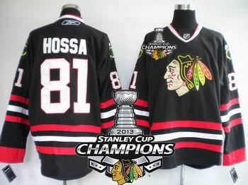 Cheap Chicago Blackhawks 81 Marian Hossa Black 2013 Stanley Cup Champions Patch NHL Jerseys For Sale