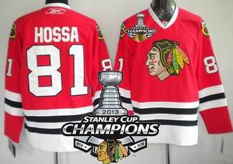 Cheap Chicago Blackhawks 81 Marian Hossa Red 2013 Stanley Cup Champions Patch NHL Jerseys For Sale