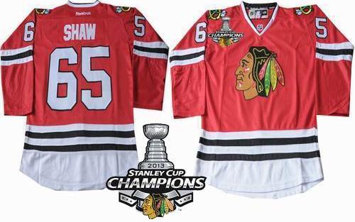 Cheap Chicago Blackhawks 65 Andrew Shaw Red 2013 Stanley Cup Champions Patch NHL Jerseys For Sale