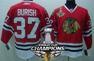 Cheap Chicago Blackhawks 37 Adam Burish Red 2013 Stanley Cup Champions Patch NHL Jerseys For Sale