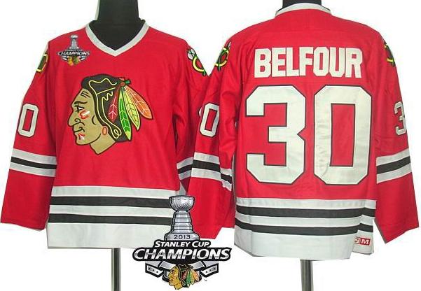 Cheap Chicago Blackhawks 30 ED Belfour Red 2013 Stanley Cup Champions Patch NHL Jerseys For Sale