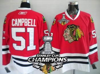 Cheap Chicago Blackhawks 51 CAMPBELL Red 2013 Stanley Cup Champions Patch NHL Jerseys For Sale