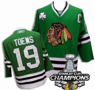 Cheap Chicago Blackhawks 19 Edge Jonathan Toews Green 2013 Stanley Cup Champions Patch NHL Jerseys For Sale