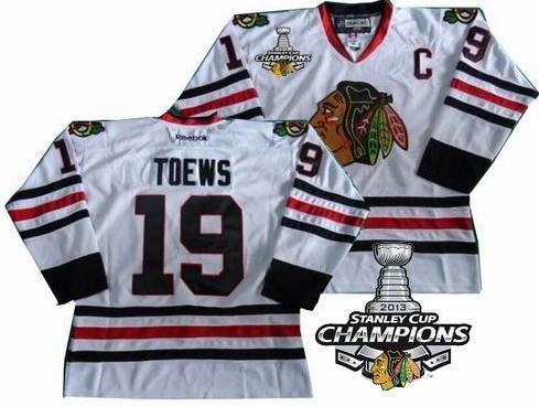 Cheap Chicago Blackhawks 19 Jonathan Toews White 2013 Stanley Cup Champions Patch NHL Jerseys For Sale