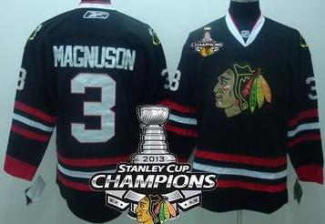 Cheap Chicago Blackhawks 3 Keith Magnuson Black 2013 Stanley Cup Champions Patch NHL Jerseys For Sale