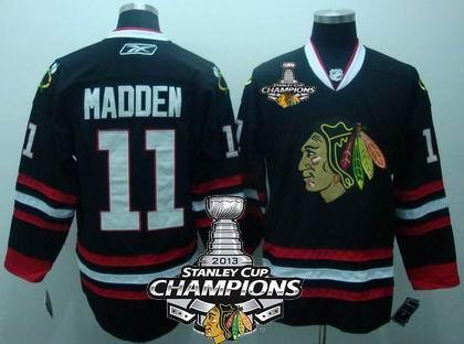 Cheap Chicago Blackhawks 11 John Madden Black 2013 Stanley Cup Champions Patch NHL Jerseys For Sale