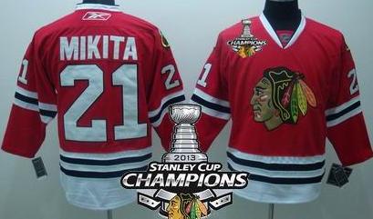 Cheap Chicago Blackhawks 21 Stan Mikita Red 2013 Stanley Cup Champions Patch NHL Jerseys For Sale