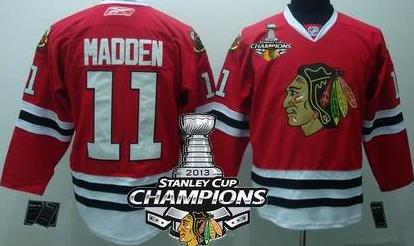 Cheap Chicago Blackhawks 11 John Madden Red 2013 Stanley Cup Champions Patch NHL Jerseys For Sale